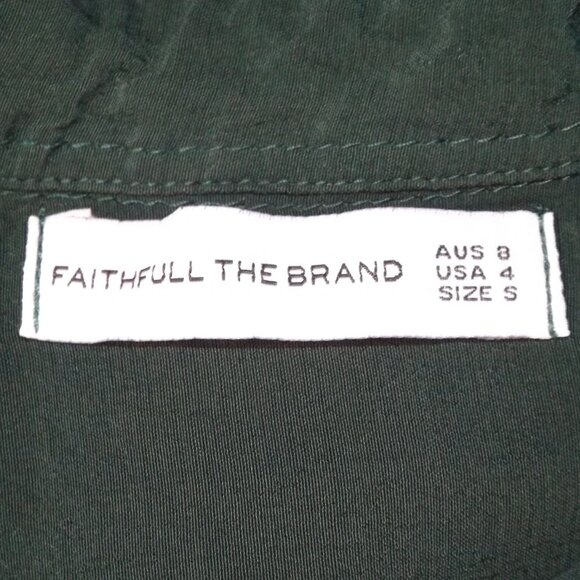 FAITHFULL THE BRAND Blouse, 4, Dark Green, Button up, 3/4 Tab sleeves, Pockets - Picture 12 of 14